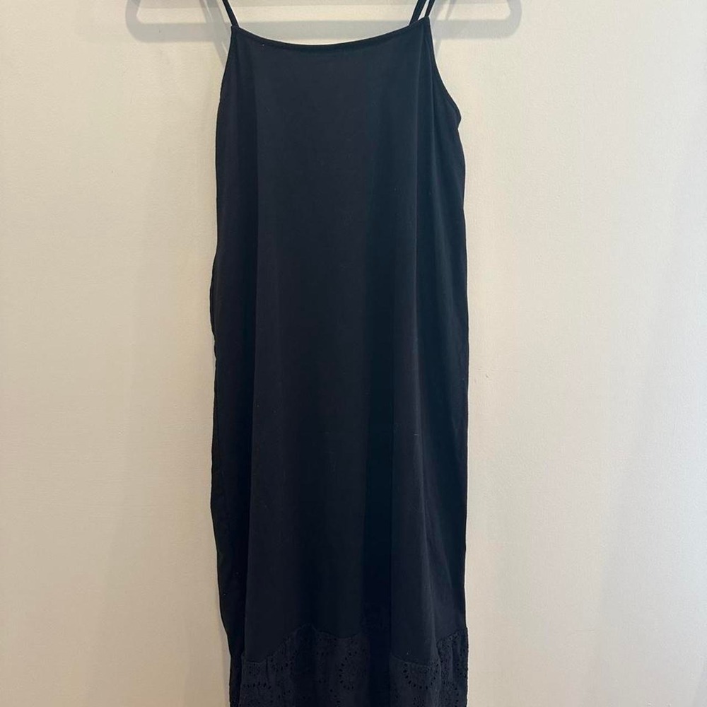 MNG Womens Black Spaghetti Adjustable Strap Maxi Dress With Eyelet Trim Size 6